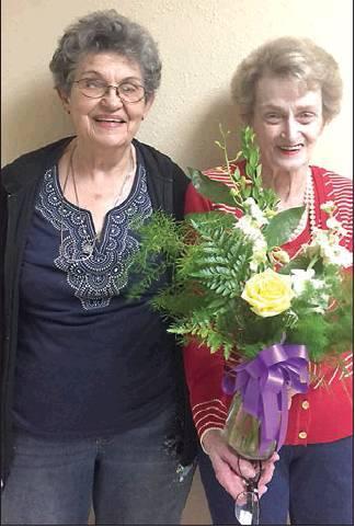 Gail Palmore | The Rosebud News            LaVerne Cockerham, First Presbyterian Church, Lott delivers flowers to Golden Years resident, Betty Goodman.