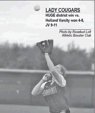 LADY COUGARS            HUGE district win vs. Holland Varsity won 4-8, JV 9-11            Photo by Rosebud-Lott Athletic Booster Club